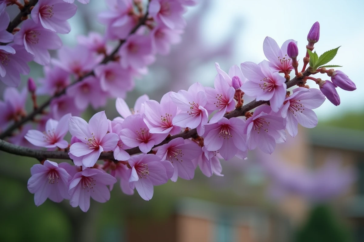Gros plan sur une branche de paulownia avec des fleurs tubulaires violettes en bouquet dans un jardin