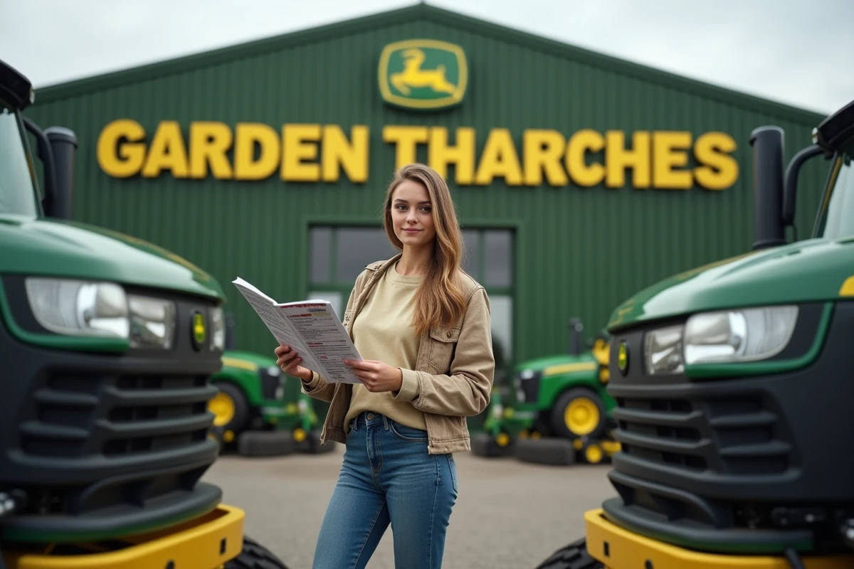Jeune femme compare deux modèles de tracteurs de jardin