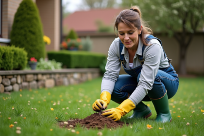 Femme en jardinage en train d'arracher des mauvaises herbes