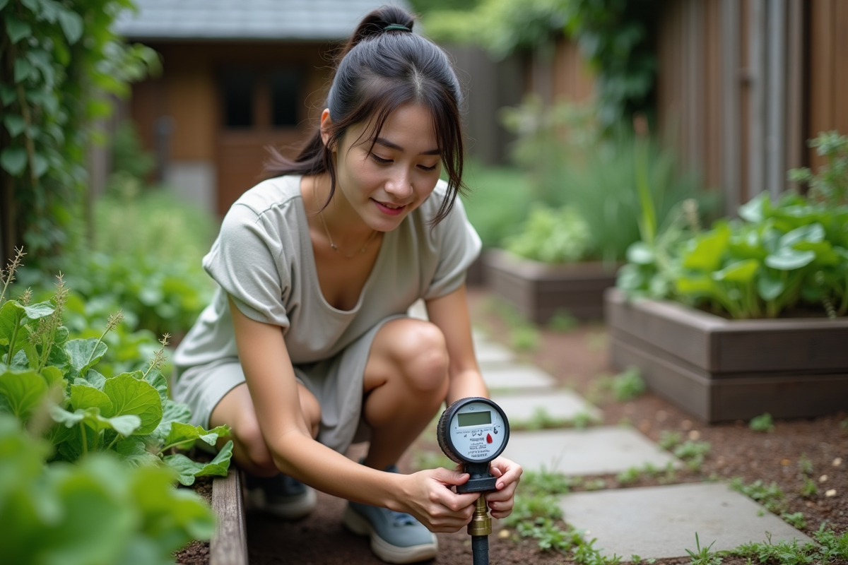 Jeune femme ajustant un compteur d