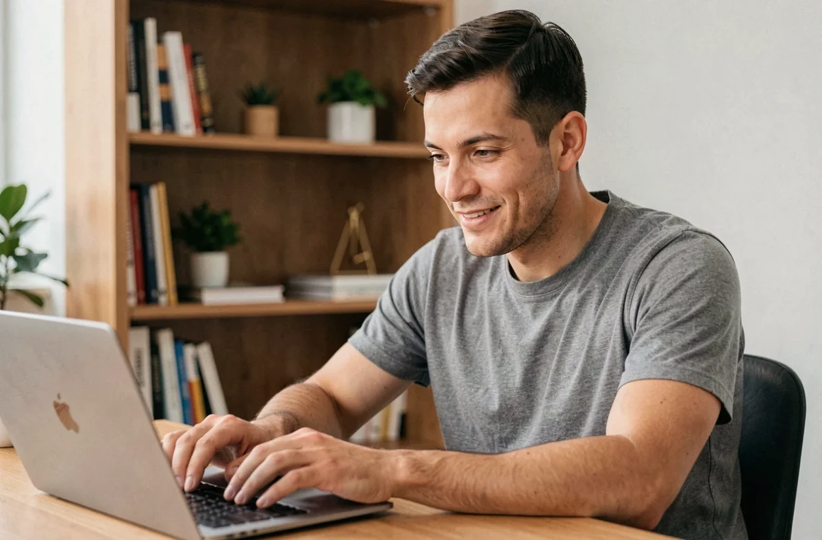 Homme découvrant les jeux cachés du nain de jardin Google sur son ordinateur portable depuis son bureau à domicile