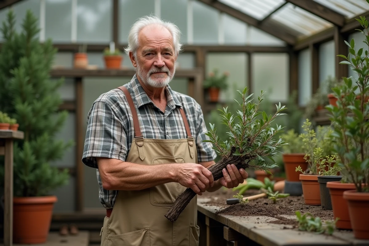 Homme montrant comment couper un laurier