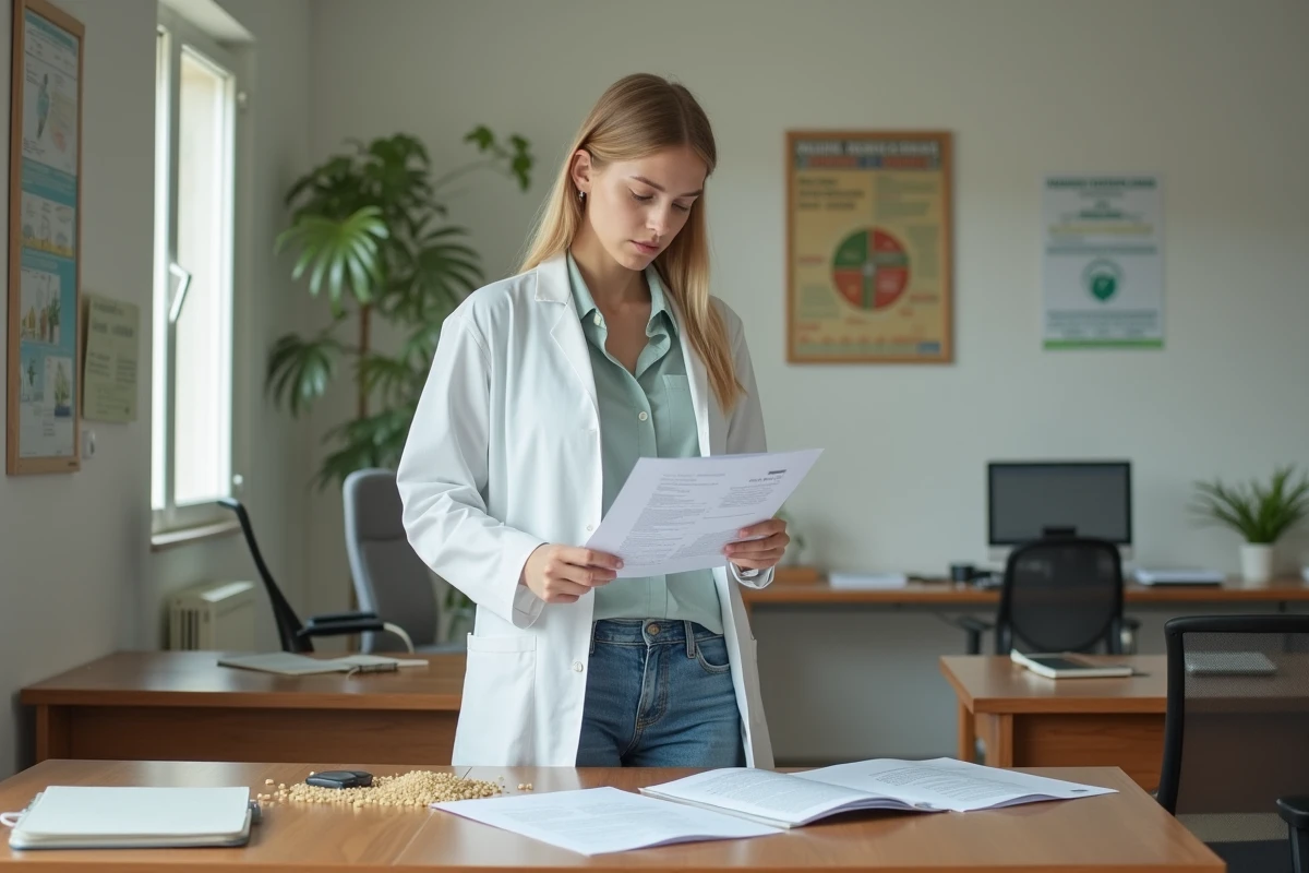 Inspectrice agricole lisant un document officiel