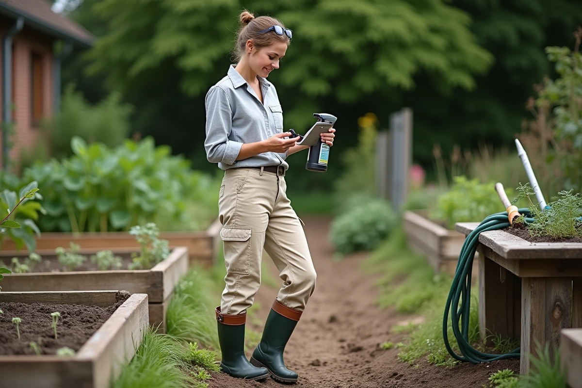 Femme jardinière relisant les instructions d'un désherbant pour comprendre pourquoi son application n'a pas fonctionné